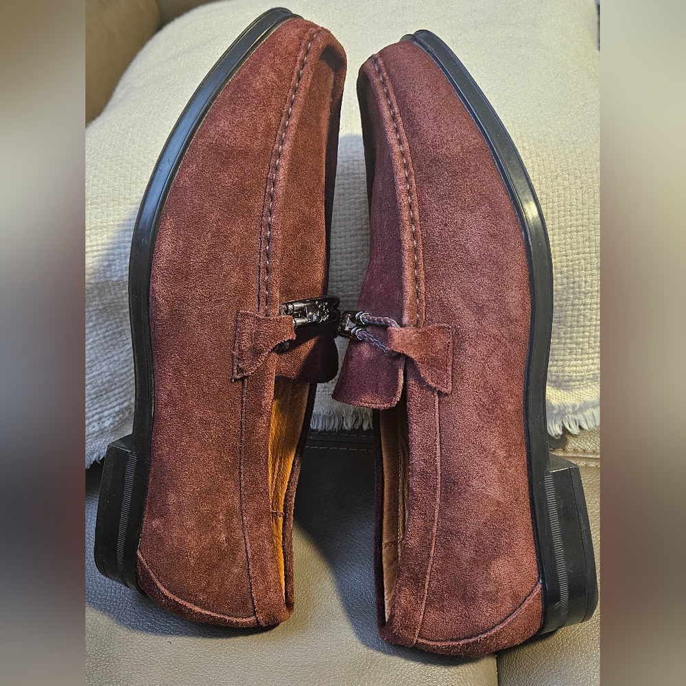 STACY ADAMS MEN Loafers Leather Suede Wine Color Size 11 - Picture 2 of 5